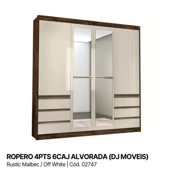 ROPERO 4 PUERTAS ALVORADA RUSTIC MALBEC / OFF WHITE (DJ MOVEIS)