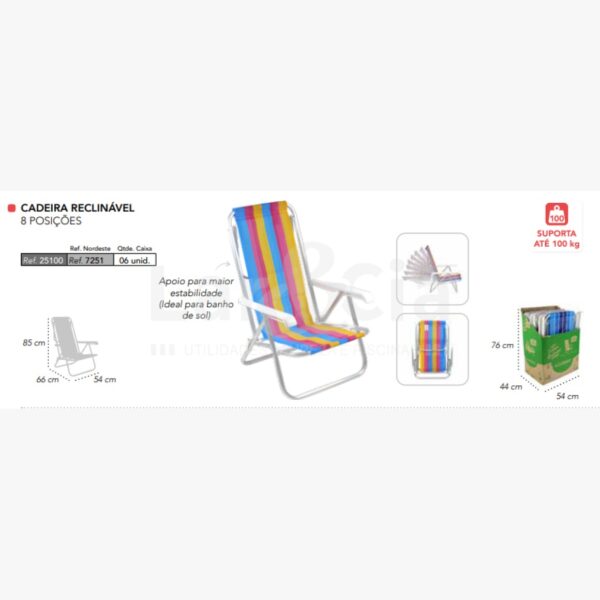 SILLA BEL PLEGABLE 8 POSICIONES ALUMINIO - Image 2