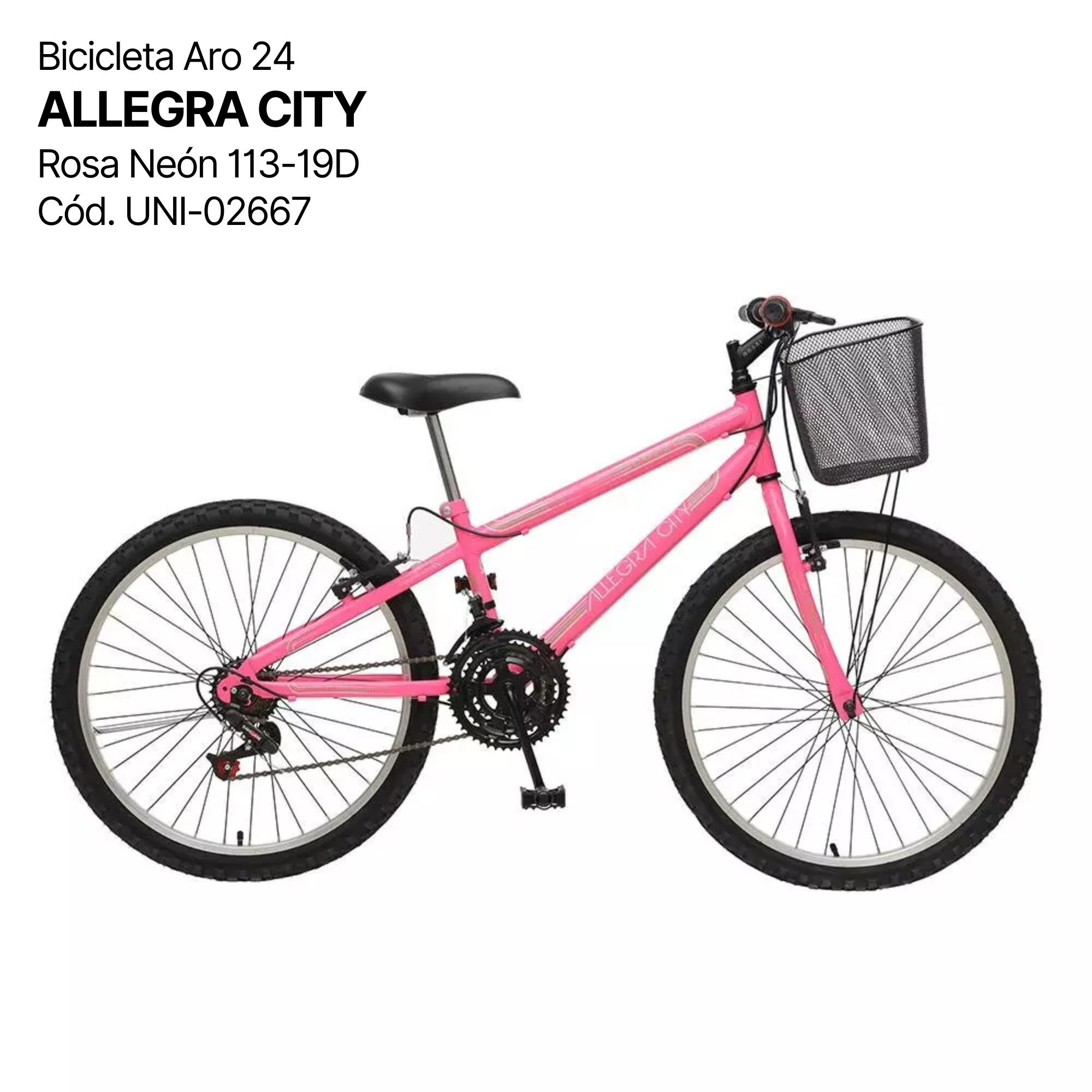 BICICLETA ARO 24 ALLEGRA CITY ROSA NEON – Unilar